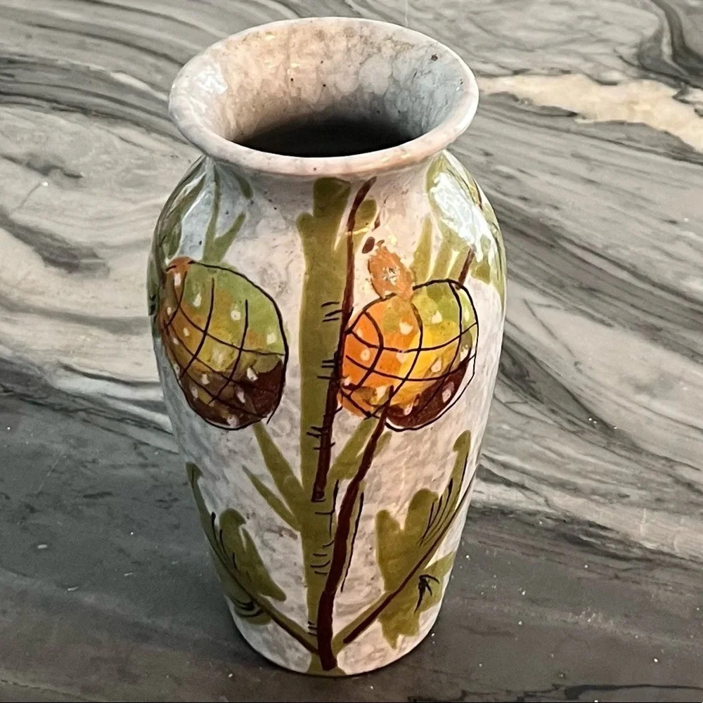 Hand Painted Italian Vase Pineapples Enamel Glaze 6”
